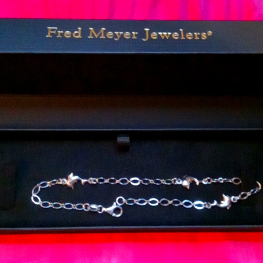 New in box Fred Meyer Jeweler RCI Italian 925 silver dolphin ankle Bracelet